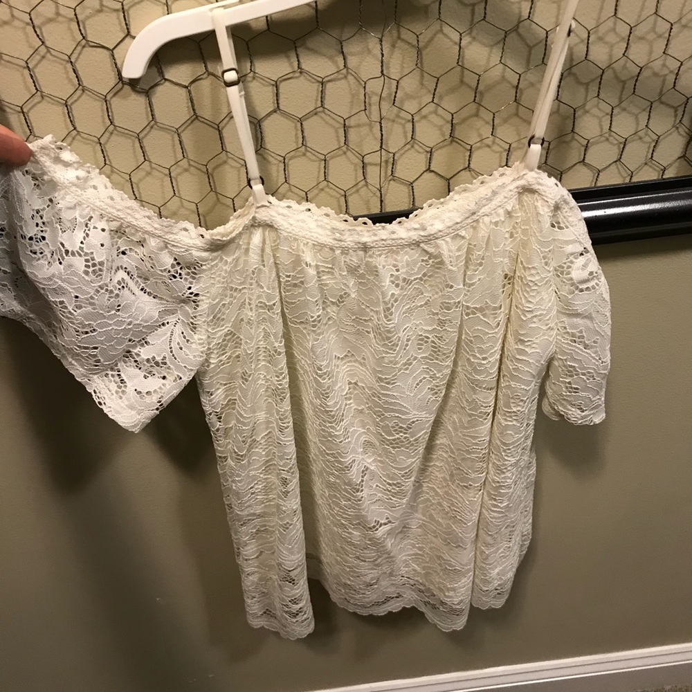 White lace cold shoulder top